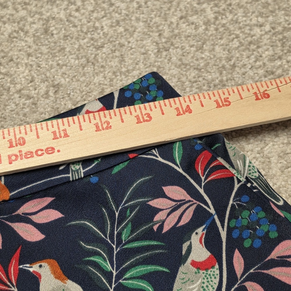 Boden Ludlow Pull On Satin Trousers Womens US 8 Bird Print Cropped Navy - Picture 10 of 11